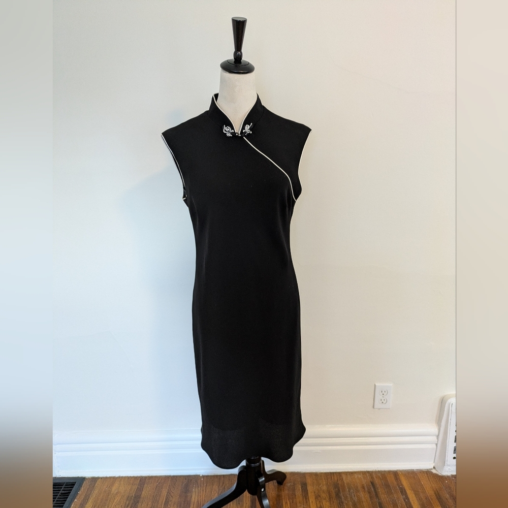 Vintage 90s / Y2K Mandarin Collar Black Dress - 12